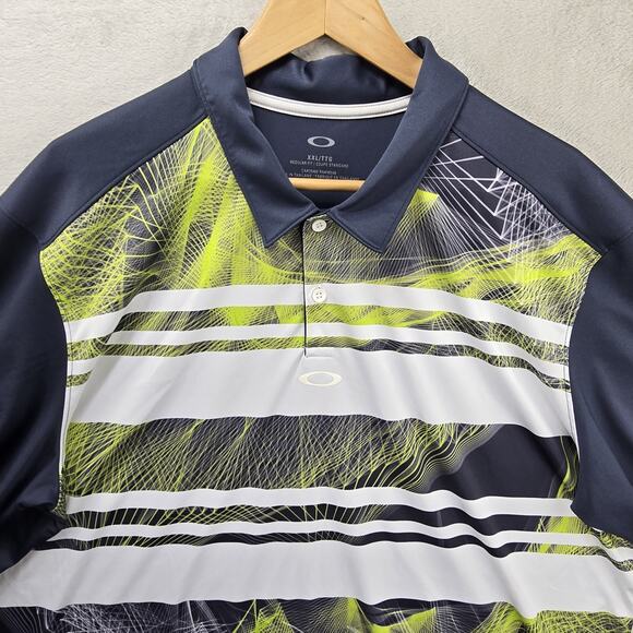Oakley Polo Shirt Mens XXL Aero Stripe Mashie Golf Performance Green Gray White - Picture 2 of 11